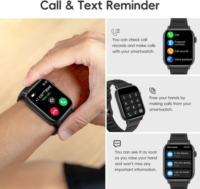 Smart Watch Sports Pedometer Fitness Tracker, Bluetooth Call Heart Rate/Blood Oxygen/Sleep Monitor, 100 Sports Modes Waterproof for iOS Android Men's Women's Smart Watch (Black) - Image 3