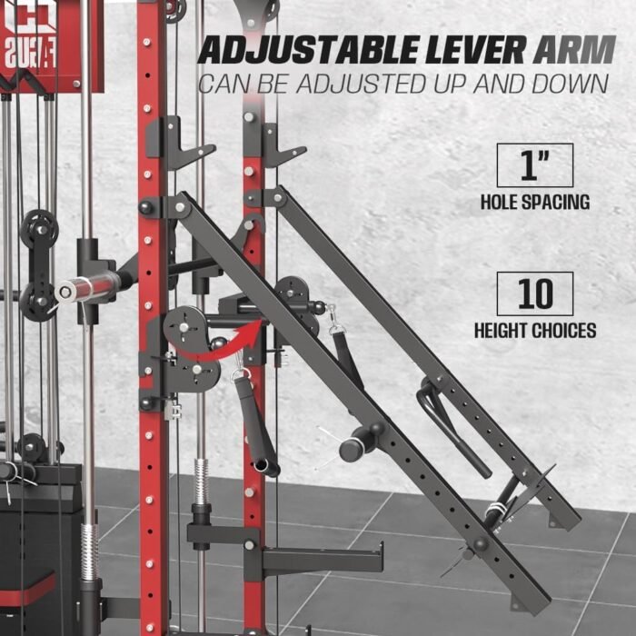 Commercial SmithMachine with Smith Bar, Home Gym Station with Dual Weight Stacks, 4000LBS Power Cage Squat Rack with Lever Arm, Leg Press, LAT Pull Down, Cable Crossover Machine for Full Body Training - Image 10