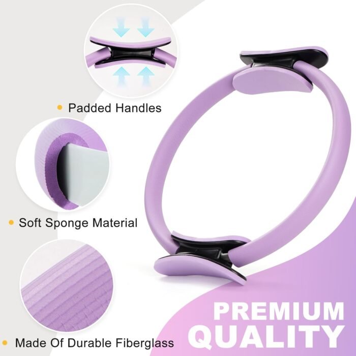 Pilates Ring Fitness Circles Set, High Resistance Yoga Ring Pilates Equipment Set for Women Includes Pilates Ring, 9 Inch Small Exercise Ball, 5 Resistance Bands at Home Pilates Workout Set - Image 7