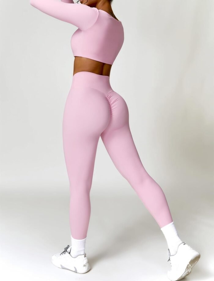 ABOCIW Workout Sets for Women 2 Piece Square Neck Long Sleeve Crop Tops High Waist Flared Leggings Gym Sets - Image 3