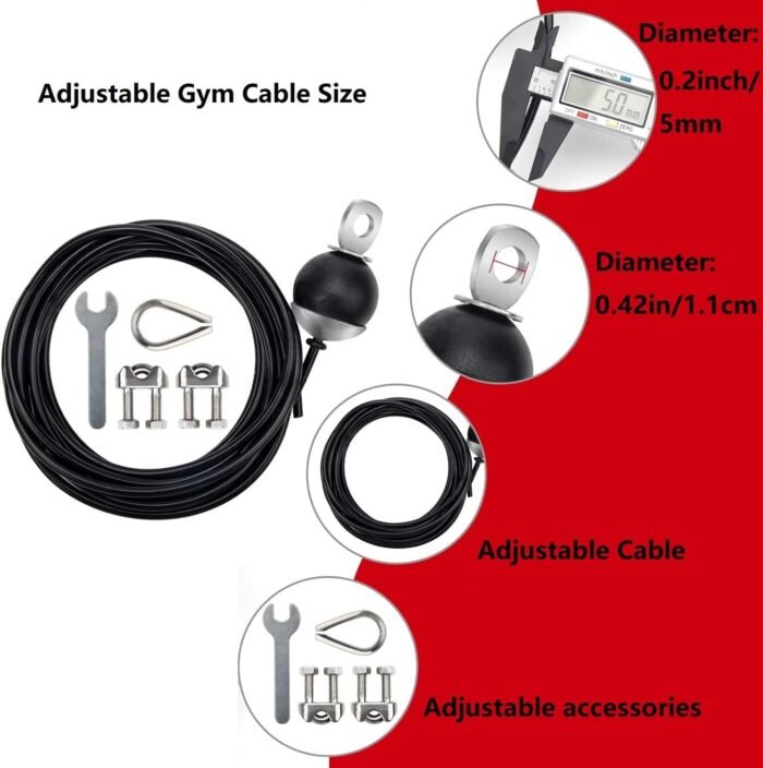 Adjustable Fitness Pulley Cable,Replacement Cable Machine Accessories,Cable Pulley Attachments for Gym -Thick 5mm(0.2inch) Heavy Duty Steel Wire Rope for Home Gym Cable - Image 5