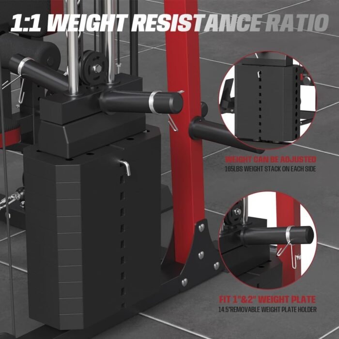 Commercial SmithMachine with Smith Bar, Home Gym Station with Dual Weight Stacks, 4000LBS Power Cage Squat Rack with Lever Arm, Leg Press, LAT Pull Down, Cable Crossover Machine for Full Body Training - Image 7