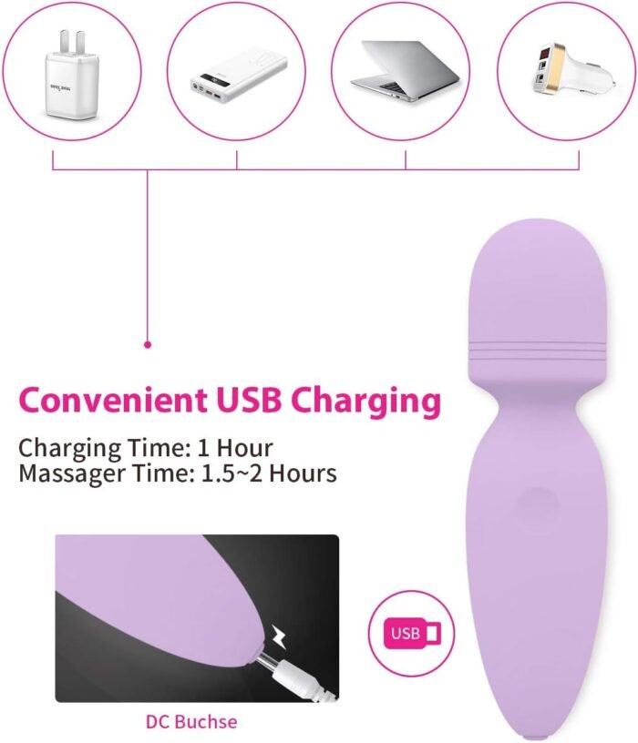 Mini Wand Massager Small Cordless Hand-held Massager Quiet Waterproof Massager Rechargeable Personal Massager for Neck Shoulder Back Body [4.35 * 1.18 inches] - Image 6