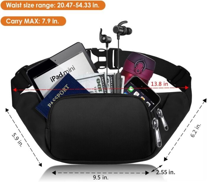 Large Fanny Pack for Women Men - Syican Waist bag with 3-Zipper Pockets, Gifts for Enjoy Sports Traveling Workout Casual Hands-Free crossbody bags Fits MAX 7.9'' iPad & 6.6'' Phone - Image 3