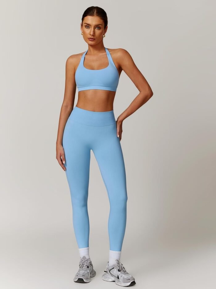 ABOCIW Workout Sets for Women Seamless Scunch Butt Lifting Impact Leggings Halter Sports Bra 2 Piece Gym Outfits - Image 3