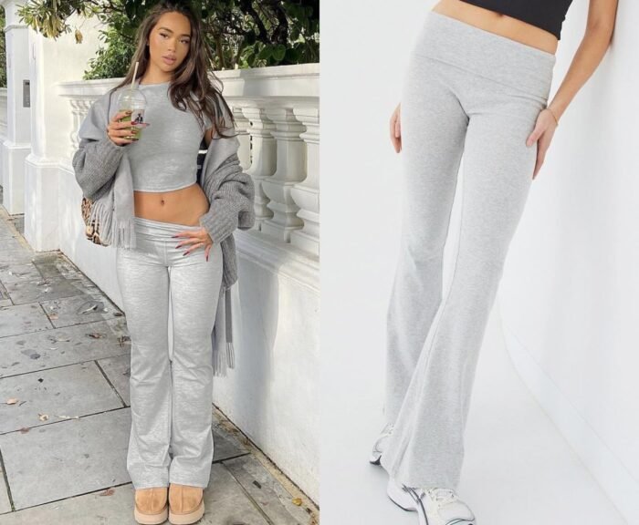 Women's 2 Piece Lounge Outfits Slim Short Sleeve Tops Low Rise Flare Leggings Sets Yoga Sweatsuit - Image 8