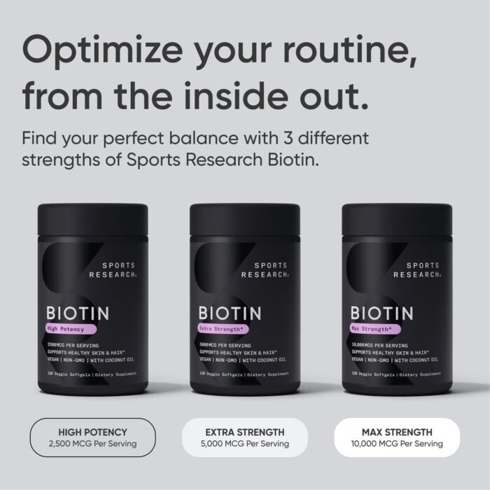 Sports Research® Biotin 10,000mcg with Organic Coconut Oil - Biotin (Vitamin B7) for Healthy Skin and Hair Support* - for Women and Men - Vegan, Non-GMO, Gluten & Soy-Free - 120 Veggie Softgels - Image 8