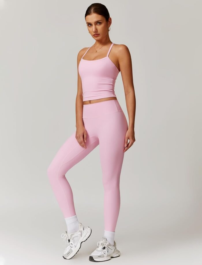 Womens Workout Sets Two Piece Cross Back Tank Top Matching High Waist Leggings Sets Gym Outfits Work Out Clothes - Image 5
