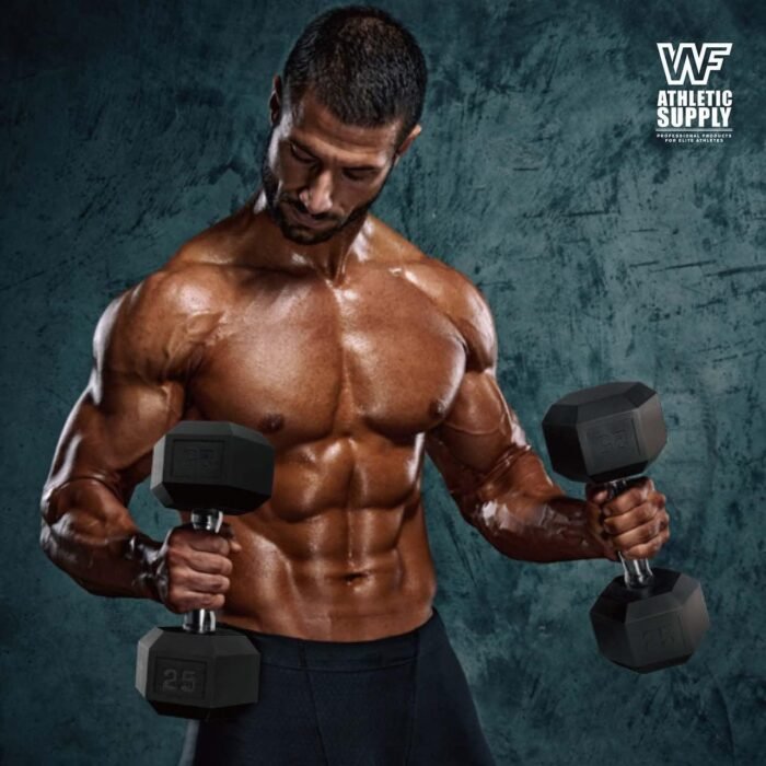 WF Athletic Supply Rubber Encased Hex Dumbbells with Rubber Grip Contoured Handle for Muscle Toning, Strength Building & Full Body Workout - Image 7