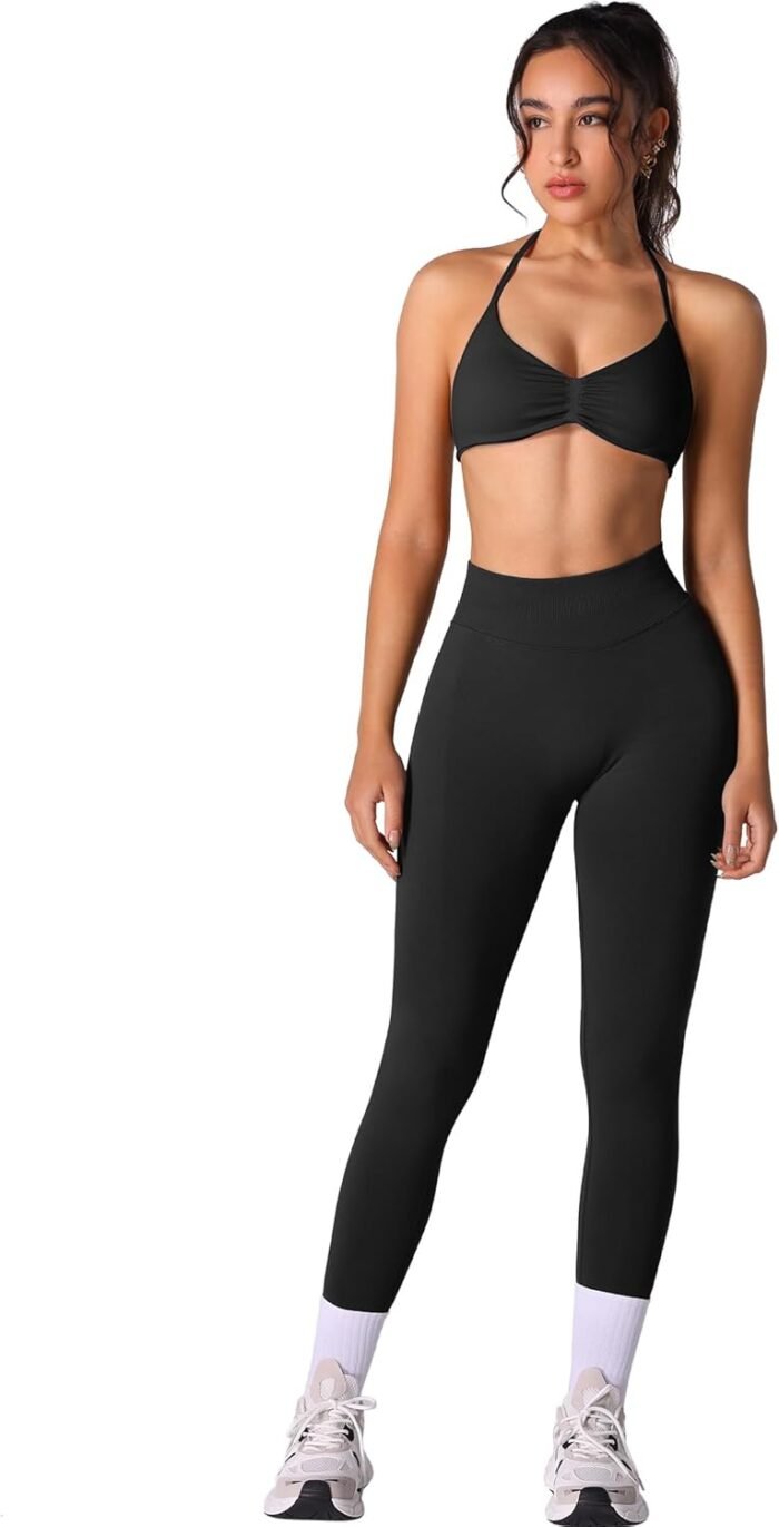 ABOCIW Workout Sets for Women 2 Piece Seamless Halter Sports Bra Scrunch Butt High Waist Leggings Gym Yoga Outfits - Image 2