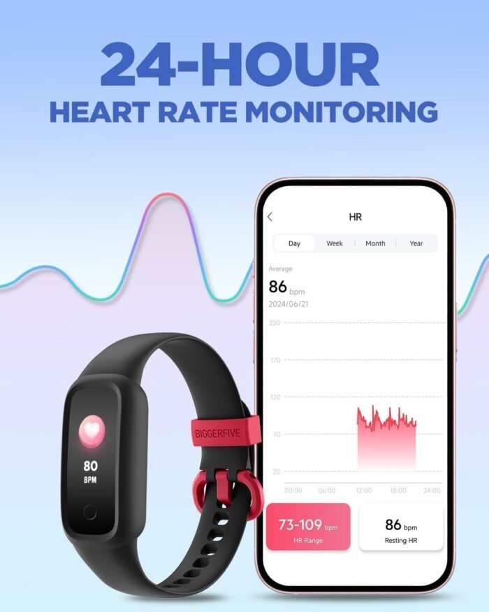 BIGGERFIVE Vigor 2 L Kids Fitness Tracker Watch for Boys Girls Ages 5-15, Activity Tracker, Heart Rate Sleep Monitor, IP68 Waterproof, Pedometer, Calorie Step Counter Watch, Black - Image 5