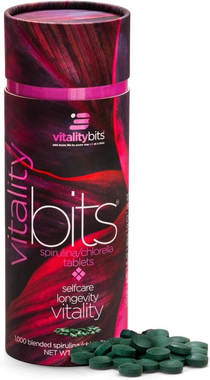 VITALITYbits - Organic Blended Spirulina & Chlorella Tablets - Algae Superfood - Energy, Self Care, Beauty - Replace Greens, Supplements, Protein, Snacks - Vegan, Keto, Gluten Free - 1000 Tablets Can - Image 2