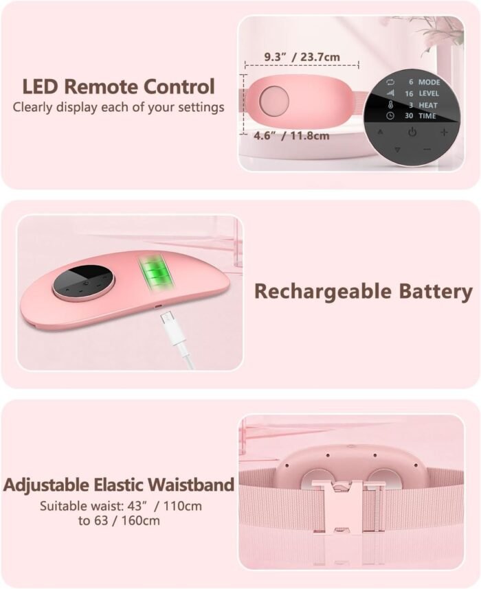 Back Massager with Heat-Heating Pad for Back Pain Relief,Lower Back Massager Abdominal Belly Massagers with 6 Massage,16 Intensity&3 Heated,Cordless Personal Travel Wrap Belt Gifts for Men and Women - Image 8