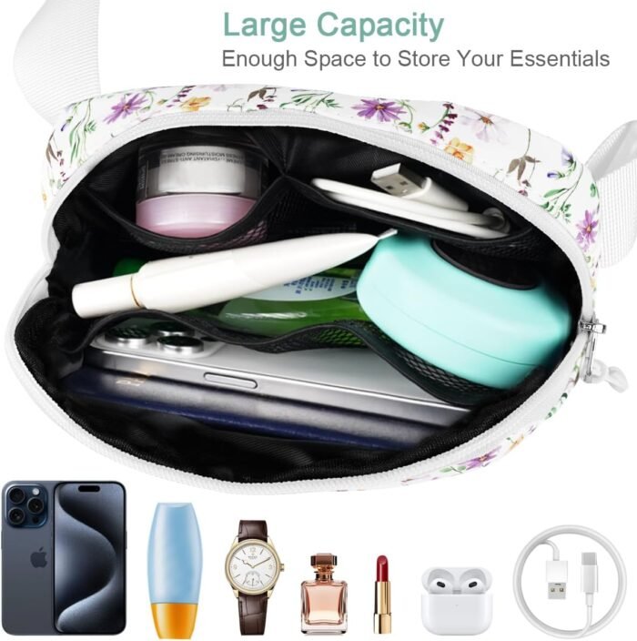 Ultra Lightweight Belt Bag Cute Crossbody Bags for Women Fashion Pattern Waist Packs Waterproof Running Workout Hiking Travel Fanny Pack,White Daisy - Image 6