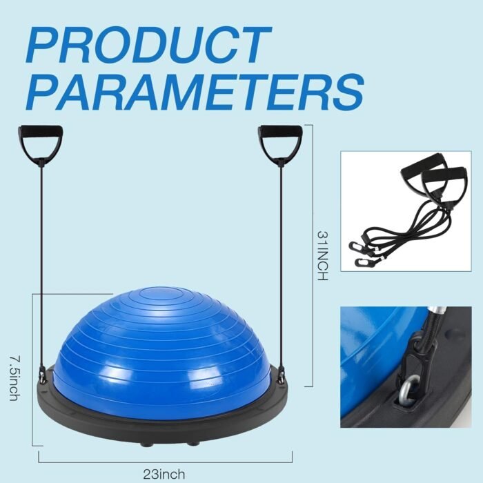 Half Balance Ball Trainer, Half Yoga Exercise Ball with Resistance Bands and Foot Pump, Balance Trainer for Stability Training, Strength Exercise Fitness, Home Gym Workout Equipment - Image 7