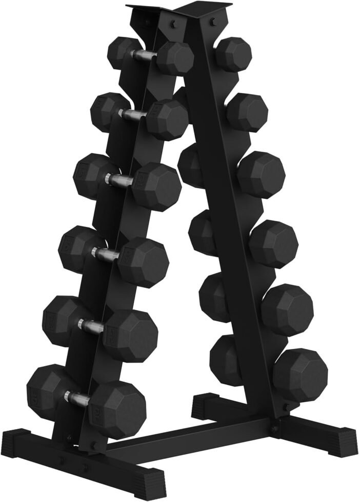 Premium Rubber Coated Hex Dumbbell Weight Set with Rack, Multiple Packages,210 lbs(6 pair) for Home Gym, Coated Hand Weights for Strength Training, Workouts - Image 2