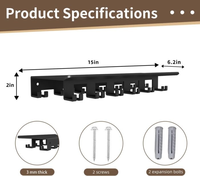 Floating Shelf Organizer Compatible with Tonal Accessories Wall Mount Hanger with Hooks T-Lock Adapters Home Gym Weight wall Storage Equipment Metal Rack Holder Bracket Hanger Black Workout Fitness - Image 3