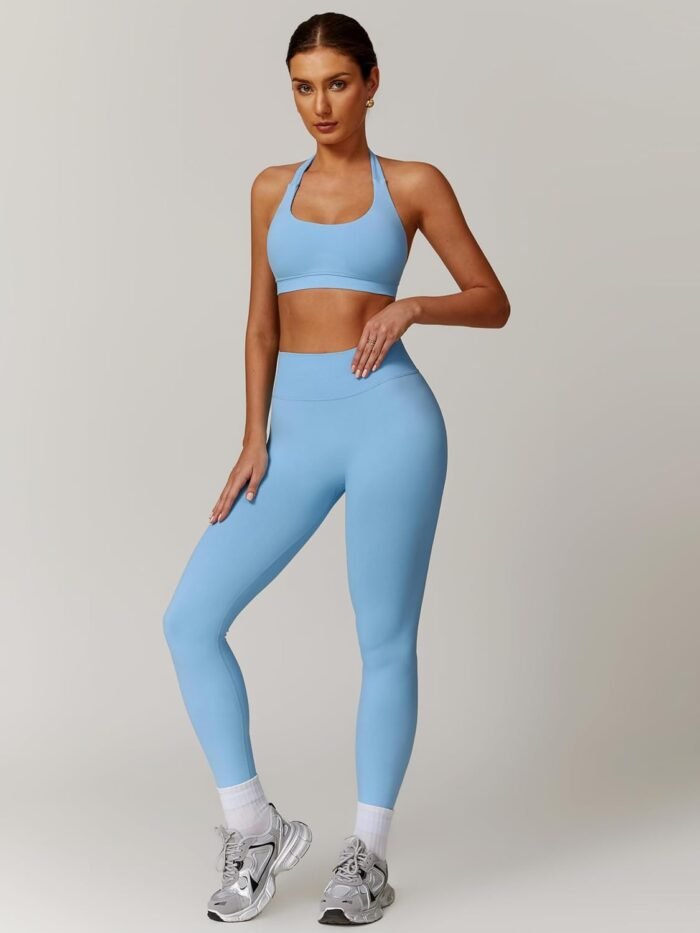 ABOCIW Workout Sets for Women Seamless Scunch Butt Lifting Impact Leggings Halter Sports Bra 2 Piece Gym Outfits - Image 5