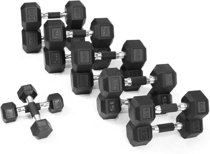 WF Athletic Supply Rubber Encased Hex Dumbbells with Rubber Grip Contoured Handle for Muscle Toning, Strength Building & Full Body Workout - Image 2
