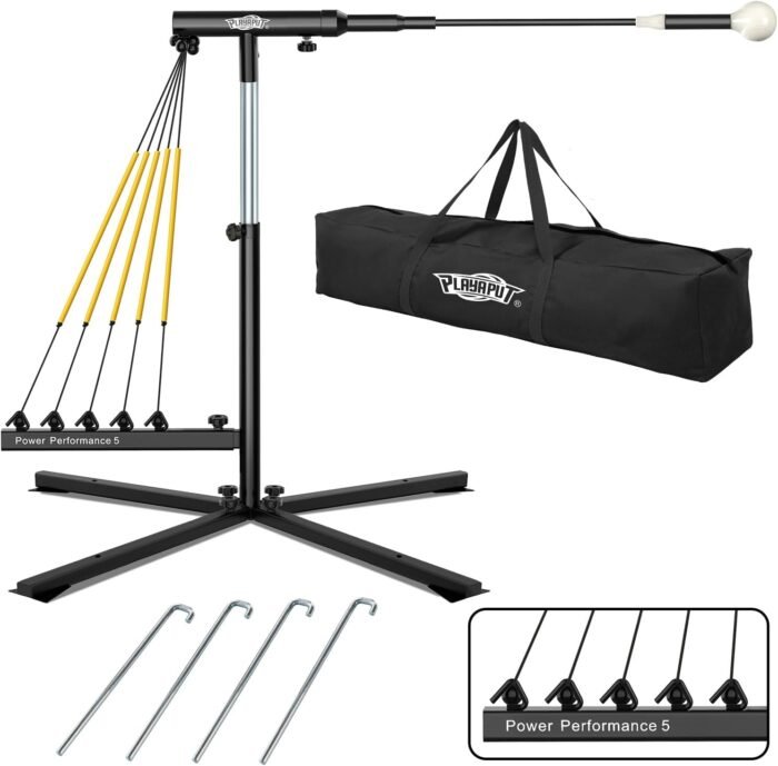 Baseball Softball Swing Trainer with 5 Power Bands,Auto Reset Baseball Training Equipment,Baseball Hitting Trainer,Height Adjustable 31-47 inches Softball Swing Trainer Improve Power,Speed - Image 2