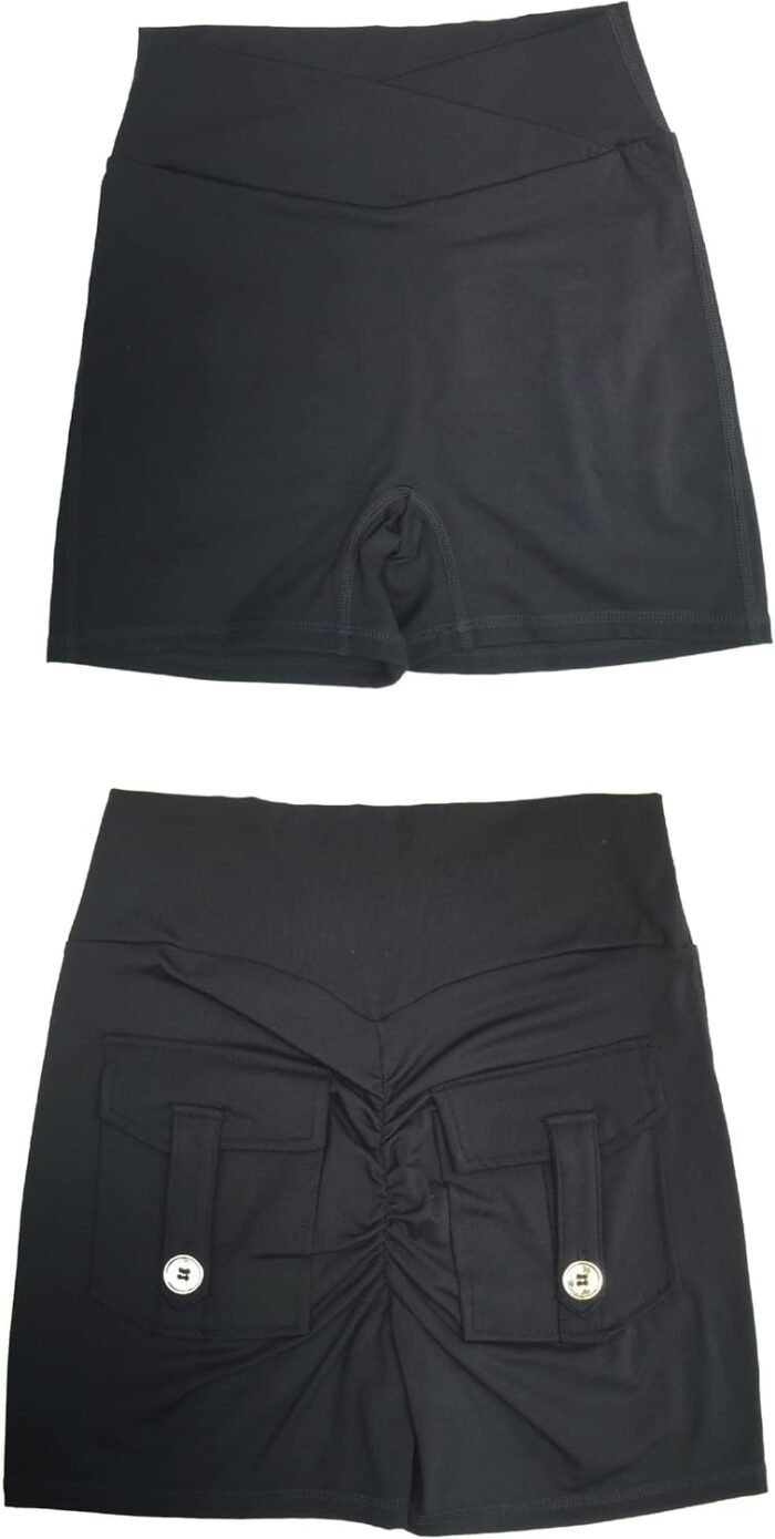 Danysu Women Pocket Shorts Cross High Waist Scrunch Butt Booty Workout Lifting Athletic Gym Bottoms - Image 8