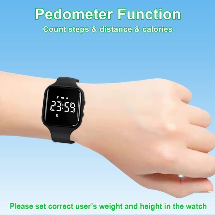 Kids Fitness Pedometer Watch Without App/Bluetooth,LED Sports Watch with Timer Calories/Distance/Step Counter,2 Alarm Clocks,21 Days Battery Life Rechargeable Digital Watch for Boy Girl Kids - Image 4