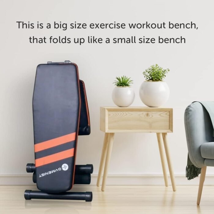 Gymenist Exercise Bench Adjustable Foldable Compact Workout Weight Bench Easy To Carry NO ASSEMBLY NEEDED, Black-Orange (FOLD-110B) - Image 8