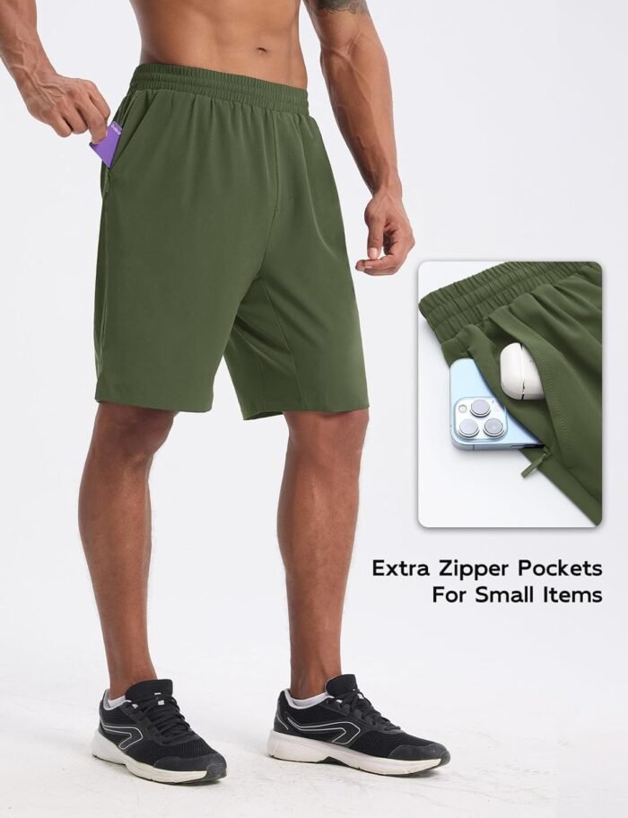 baleaf Men's Athletic Running Shorts 9" Quick Dry Workout Gym Shorts Lightweight Mesh 2 in 1 Shorts with Zipper Pockets - Image 5