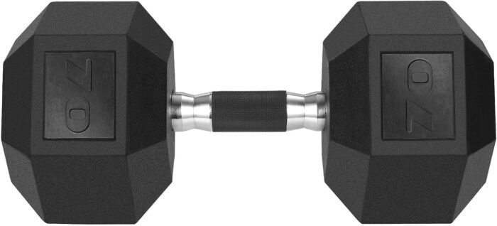 LIFERUN Rubber Grip Dumbbells Rubber Coated Cast Iron, with Anti-Slip Hex Black Dumbbell, Free Weights Dumbbell Set, 60lb/ 65lb/ 70lb/ 75lb dumbbell Single - Image 2