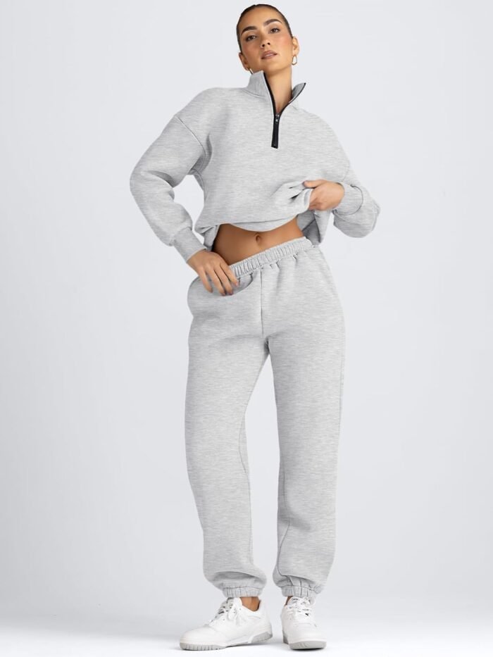 AUTOMET Women's Sweatsuits 2 Piece Outfits Long Sleeve Half Zip Pullover and Baggy Sweatpants with Pockets - Image 4