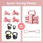 Lightweight Adjustable Dumbbell Kettlebell Set - 4 in 1 Free Weight Set with Kettlebell Grip Converter, Each 2.2 3.3 4.4 5.5lb Quick Change Weight Women Dumbbell Set for Small Spaces Home Gym - Image 4