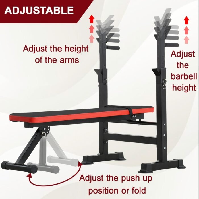 Weight Bench Adjustable Weight Bench Press Set with Squat Rack 660lbs Foldable Flat Incline Olympic Weight Bench Home Gym Exercise Training Machine for Men - Image 4