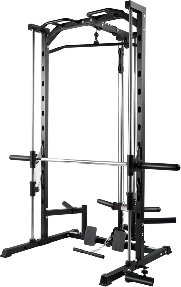 RitFit Smith Machine Power Rack with LAT-Pull Down System, Landmine, Barbell Bar, Plate Storage Pegs and More Training Attachment (Smith Machine 1.0), Black - Image 2