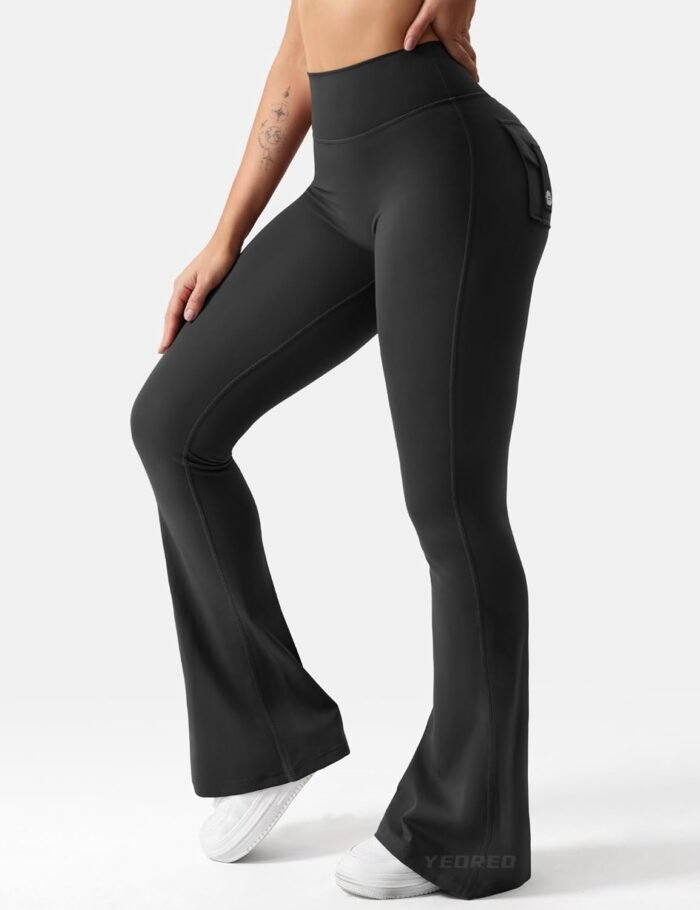 YEOREO CoreFlex Flare Leggings with Pockets for Women Scrunch Workout Leggings Butt Lifting Gym Yoga Pants - Image 4