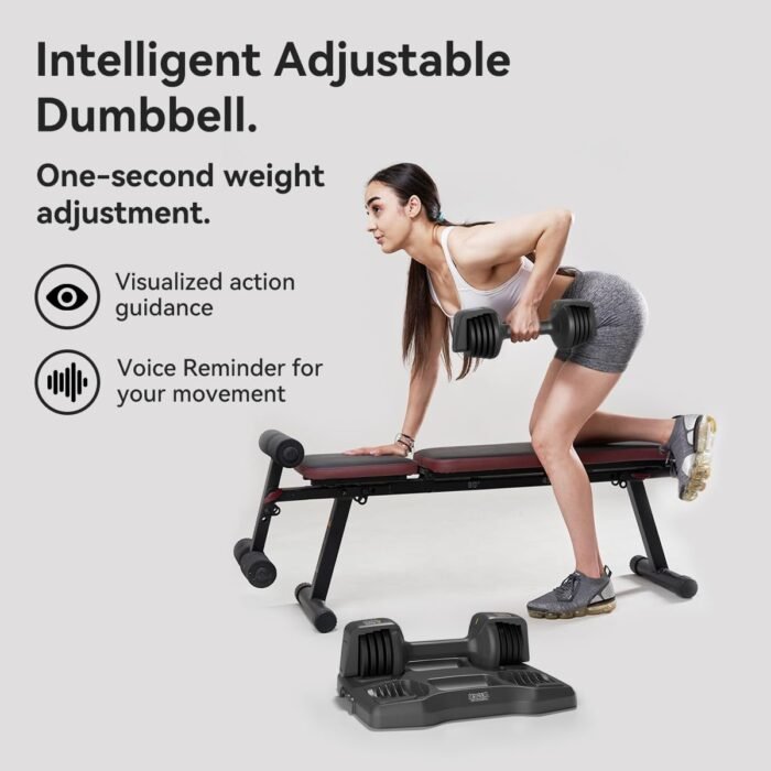 Smart Adjustable Dumbbell Set - Pair with Stand - Quick Adjustment, Secure Grip - Compact Home Gym Training Dumbbells for Men & Women with Voice Reminder & Motion Sensing Functions - 25LB - Image 3