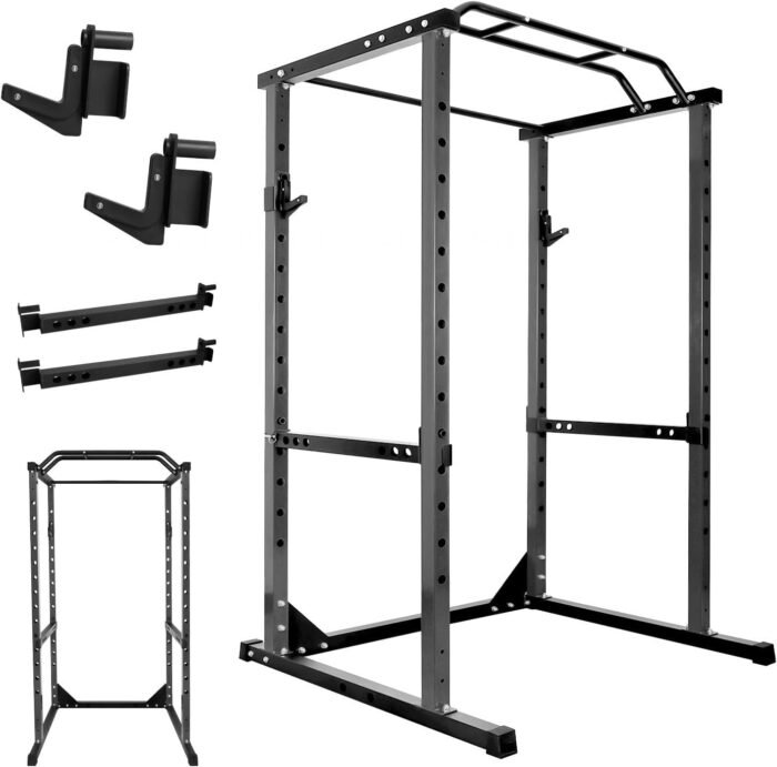 HUYUTT Power Cage, 1200LB Squat Rack with 14-Hole Pull-Up Bar, 2 Steel Frame, Adjustable J-Hooks and Safety Bars, for Home Gym Strength Training, Black - Image 2