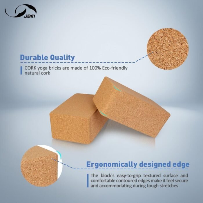 JBM 2 Pack Yoga Blocks with Strap Cork Yoga Block Yoga Brick, Heavy-duty Cork Yoga Block to Support and Deepen Poses - Image 4