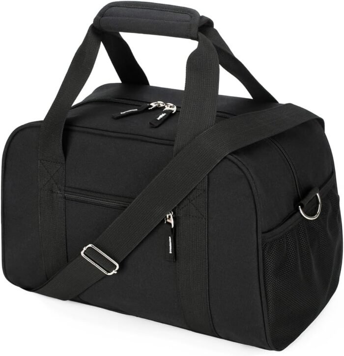 Small Gym Bag 14 inch, Mini Duffel Bag for Women & Men, Carry On Lightweight for Travel Sport - Black - Image 2
