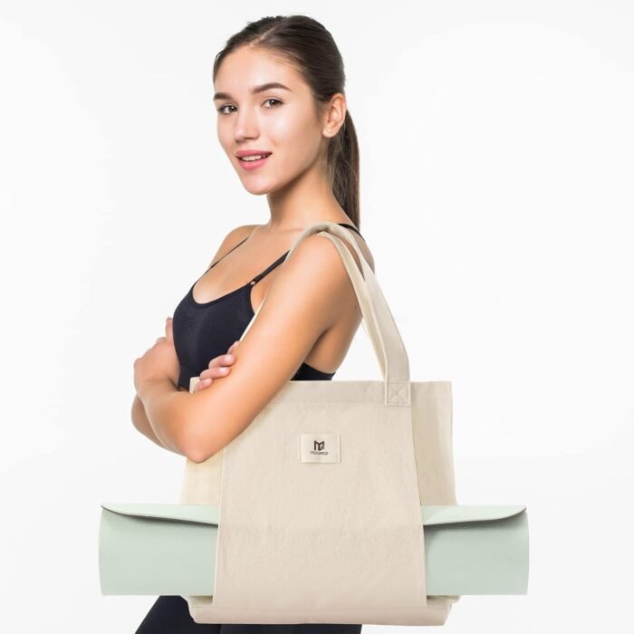 Moyaqi Canvas Tote Bag with Yoga Mat Carrier Pocket Carryall Shoulder Bag for Office, Workout, Pilates, Travel, Beach and Gym - Image 8
