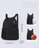 WANDF Drawstring Backpack Sports Gym Bag with Shoes Compartment, Water-Resistant String Beach Sackpack Swim Bag for Women and Men (Black) - Image 8