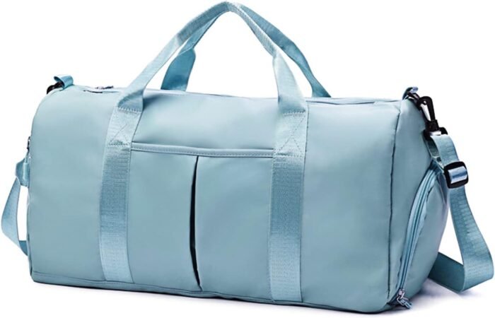 ZGWJ Sports Gym Bag with Wet Pocket & Shoes Compartment, Waterproof Shoulder Weekender Bag for Women and Men Swim Sports Travel Gym Bag Lightweight and easy Carry on Light Blue - Image 2