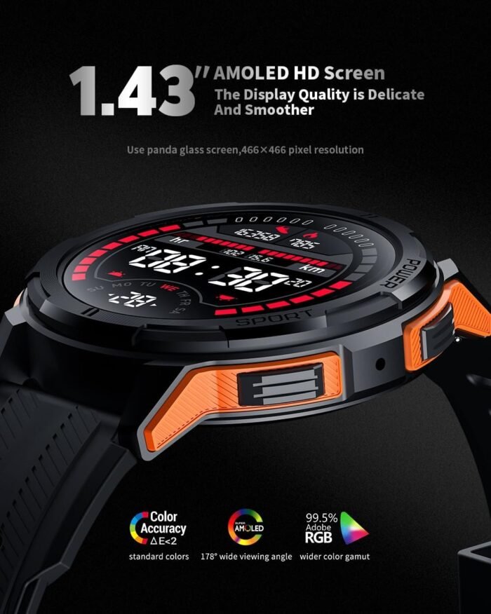 Gravity C25 1.43" AMOLED Smartwatch with Always-On Display, Bluetooth Call, AI Voice, 100+ Sports Modes, Heart Rate & Sleep Monitor, 1 ATM Waterproof, Fitness Tracker for iOS & Android (Gray) - Image 3