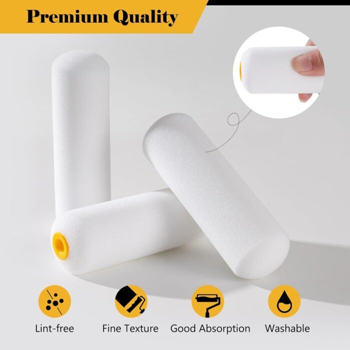 Mister Rui Foam Paint Rollers, 10 Pack 4 Inch Paint Rollers, Mini Paint Roller, High Absorption Foam Paint Roller 4 Inch, Small Foam Paint Rollers, 4 Inch Foam Rollers for House Painting - Image 6