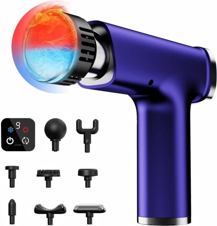 Massage Gun with 9 Replacement Heads, Massage Gun with Heat and Cold, Deep Tissue Massager for Muscle Recovery, Handheld Electric Muscle Massager for Sore Muscles and Back Pain Relief, - Image 2