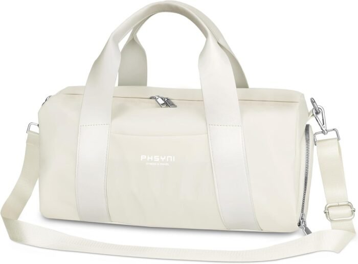 Compact Sports Gym Bag for Women, Cute Mini Duffle Bag with Wet Pocket & Shoes Compartment, Personal Item Travel Workout Bag, 16"-Small, Beige - Image 2