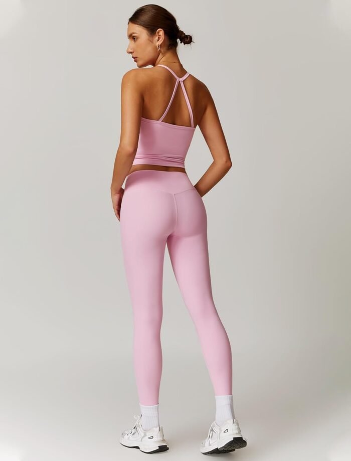 Womens Workout Sets Two Piece Cross Back Tank Top Matching High Waist Leggings Sets Gym Outfits Work Out Clothes - Image 4