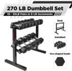 WF Athletic Supply Rubber Coated Hex Dumbbell Set with Two Tier Premium Storage Rack Built for Strength Building, Weight Loss & Home Gym – Multiple Sets Available - Image 3