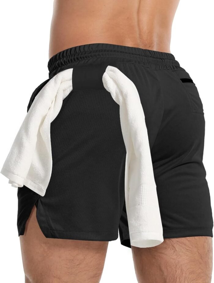 Aolesy Men's Gym Workout Shorts 5" Lightweight Bodybuilding Athletic Shorts Running Training with Zip Pockets & Towel Loop - Image 3