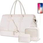 ETRONIK Weekender Overnight Bags for Women, Large Travel Duffle Bags with Shoe Compartment & Wet Pocket, Carry On Tote Bag Gym Duffel Bag with Toiletry Bags for Hospital 3 Pcs Set, Large Size, Beige - Image 2