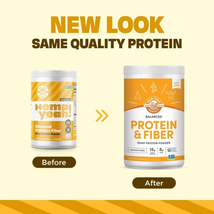 Manitoba Harvest Hemp Yeah Balanced Protein and Fiber Powder, Unsweetened, 16oz, with 15g protein, 8g Fiber and 2g Omegas 3&6 per Serving, Keto-Friendly, Preservative Free, Non-GMO, Packaging May Vary - Image 3